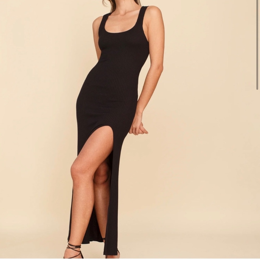 Reformation Bliss Dress Ribbed Maxi Black Size Small